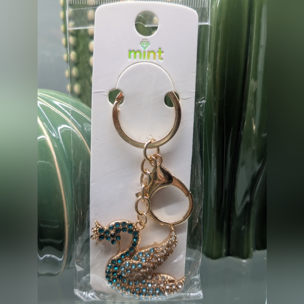 Mint Gold and Teal Swan Keychain/Bagcharm